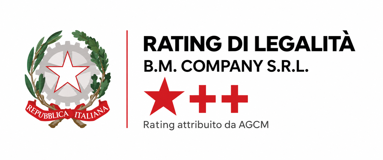 Rating di legalità B.M. Company S.R.L.: una stella e due più, attribuito da AGCM.